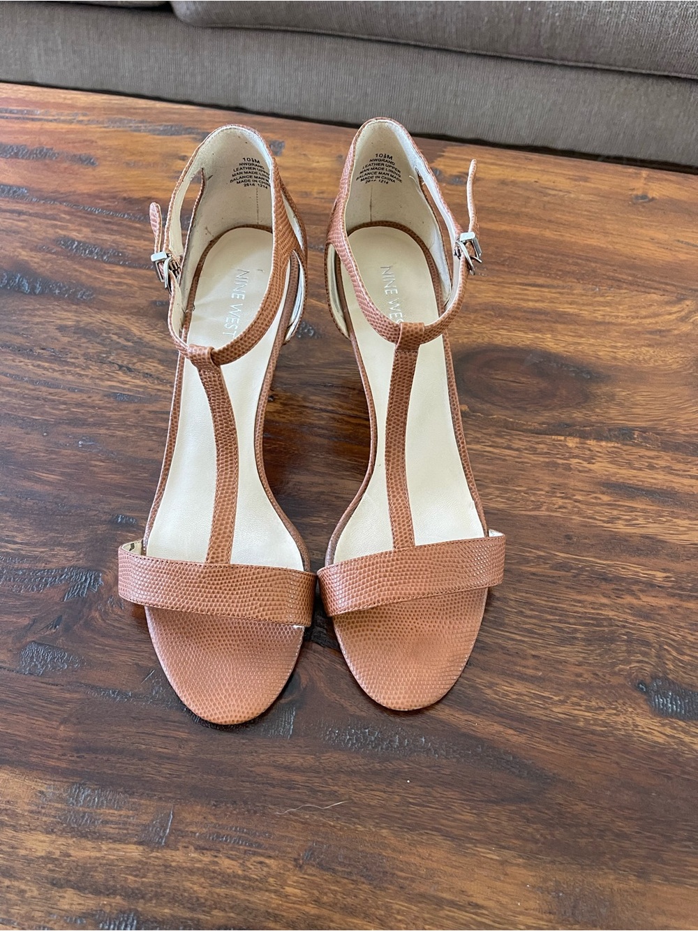 Nine West Brown T-Strap Open-Toe Heels